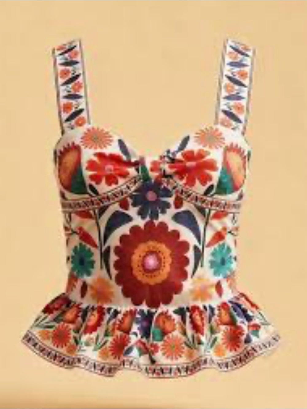 Travachic Mediterranean Floral Peplum Top XL